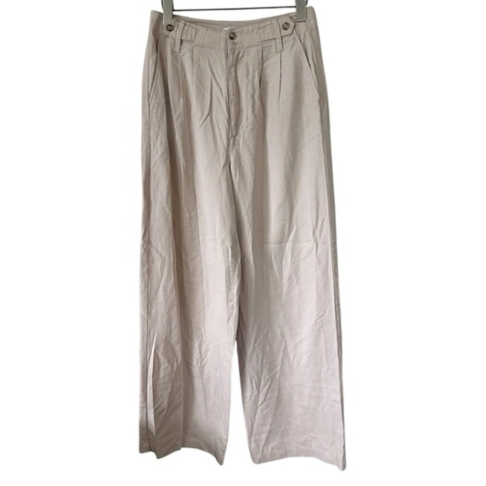 Madewell Factory Pleated Wide Leg Trousers Beige Tan High Rise Pants Size T4